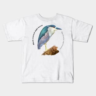 Black-crowned night heron tropical bird pin Kids T-Shirt